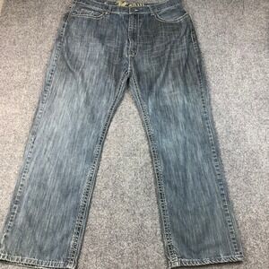 Kaalu Y2K Men Blue Straight Leg Skull Jeans 40x32 Baggy Skater Urban wideleg